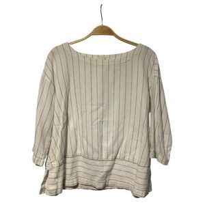 EILEEN FISHER Organic Cotton Blend Striped 3/4 Sleeve Office Top Blouse S